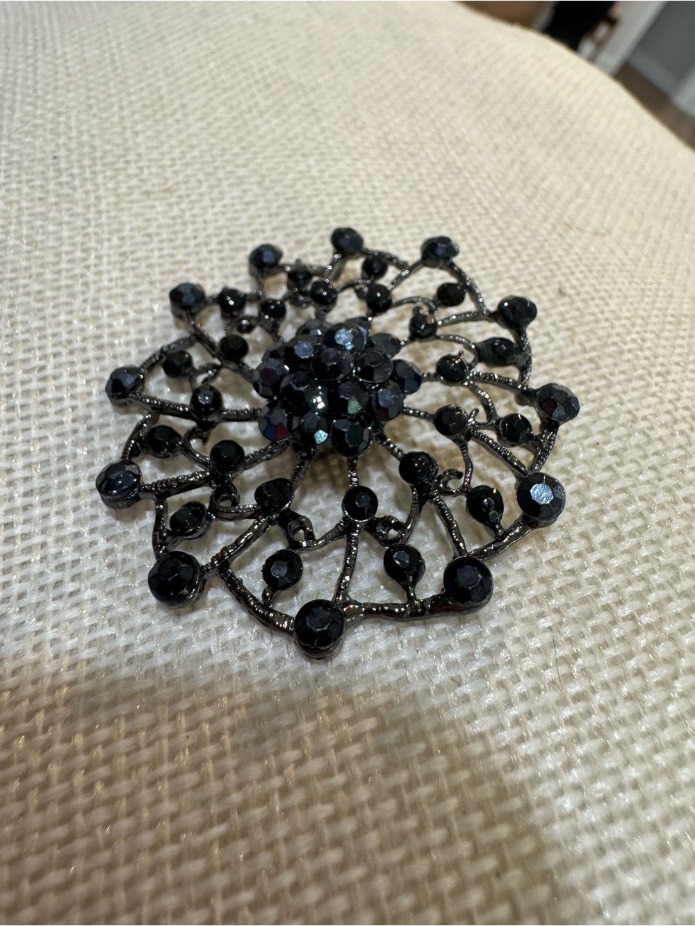 Vintage-Inspired Black Crystal Brooch